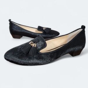 VC Signature Black Calf Hair Leather Tassel Loafers Size 8